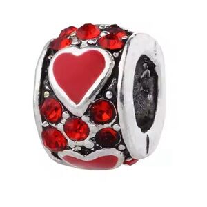 Red rhinestone heart love charm fits pandora​
